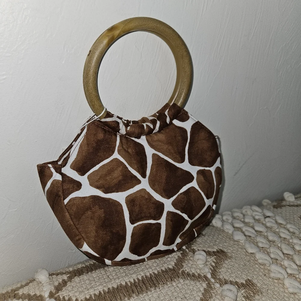 NWT! Janie and Jack Girls Purse Giraffe Wooden Ring Handle Animal Print NEW - Picture 4 of 12